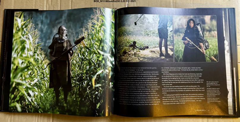 A double-page spread of concept art for the Thailand scenes of The Creator.