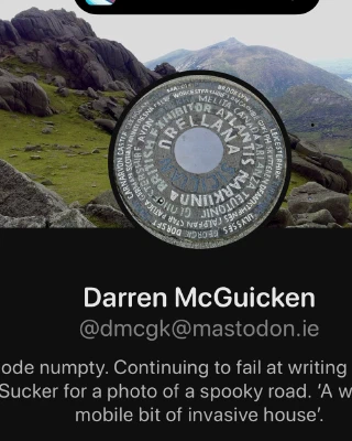 An updated profile banner adding ‘a weirdly mobile bit of invasive house’ to his description.