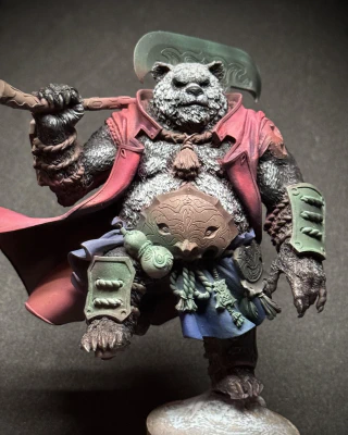 A big old floof, now with the beginnings of a reddish cloak and blueish skirt. Too big? Almost certainly. But _never_ too floof.