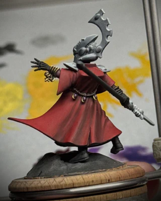 A rear view of the mini showing work started on some dangly gems and broaches.