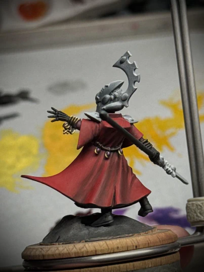 A rear view of the mini showing work started on some dangly gems and broaches.