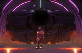 Just a lil roboid, chillin' with his ride.