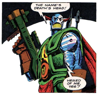 It’s Death’s Head! His first appearance, 16th May 1987, issue 113 of the Marvel UK Transformers run.