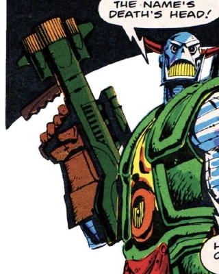 It’s Death’s Head! His first appearance, 16th May 1987, issue 113 of the Marvel UK Transformers run.