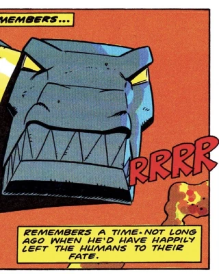 It’s Grimlock! All the little dings and divots of a Geoff Senior panel visible and magnificent.