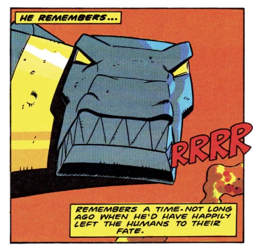 It’s Grimlock! All the little dings and divots of a Geoff Senior panel visible and magnificent.