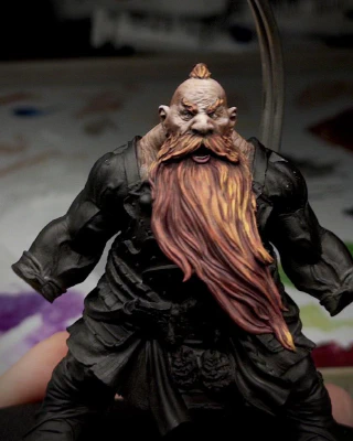 A little red-to-orange pass across the main beard strands, most orange on the upwards-facing portions. The whole beard will probably need to get a lot brighter before we’re done.