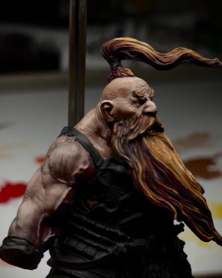 Angry-Face’s beefy right arm now has some paint on it. Thin layers of dark red and progressively lighter brown are being applied. The black primer still bleeds through the layers giving (hopefully? I think?) a sense of translucent skin-over-meat.