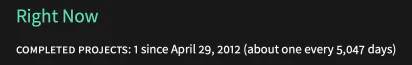 A screenshot of a website ‘Right Now’ section showing ‘completed projects: 1 since April 29, 2012 (about one every 5,047 days)’.

Genuinely expected a NaN result, so this is totally fine.